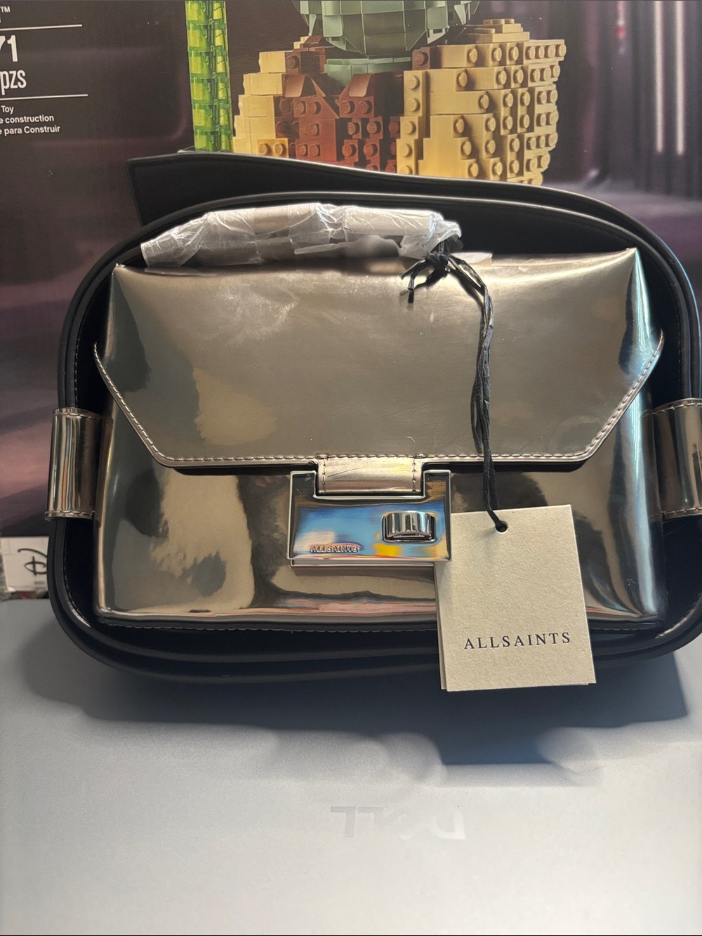 All Saints Metallic Silver Crossbody/ Belt bag Mini Bag